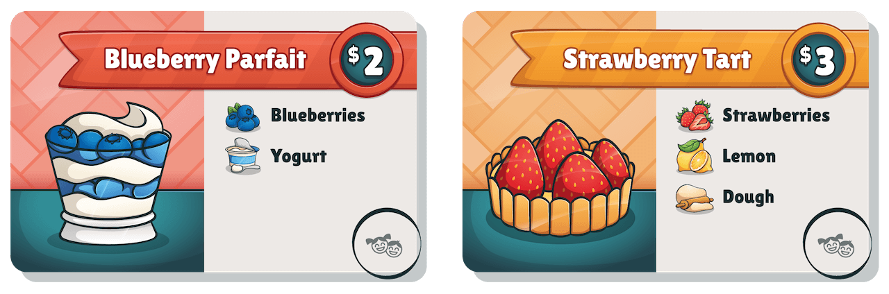 Recipe cards with the Kids Game icon in the lower right corner